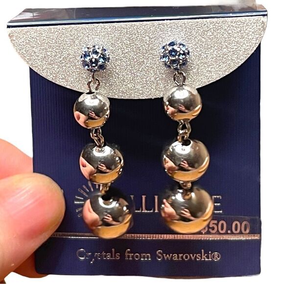 Brilliance Swarovski Crystals 3 Bead Silver Plated Post Earrings - NWT - Picture 1 of 4